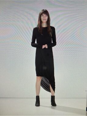 Zara Black Asymmetric Long-Sleeve Dress